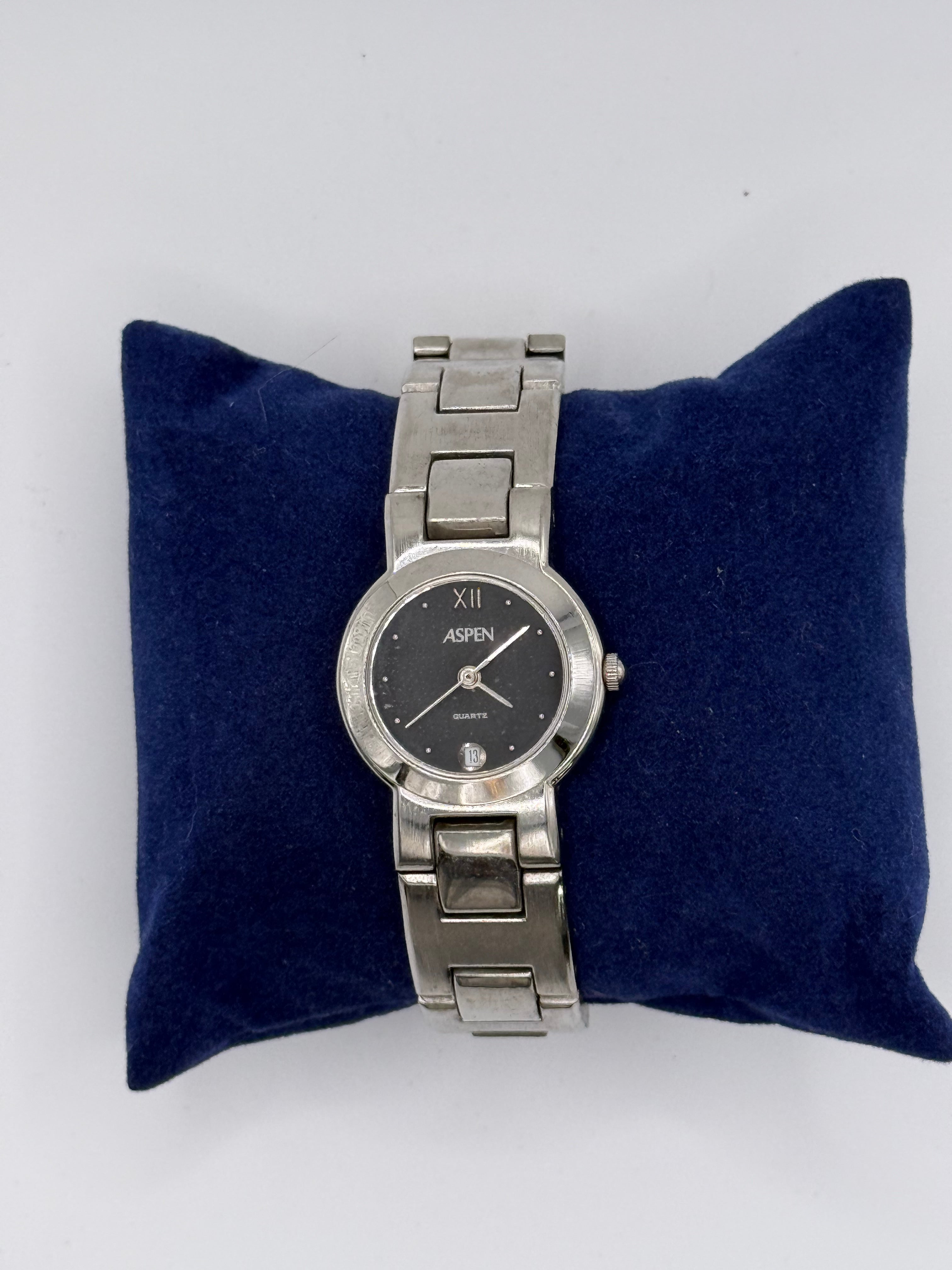 Aspen Stainless Steel Quartz Watch – Black Dial with Date - Pre-Owned