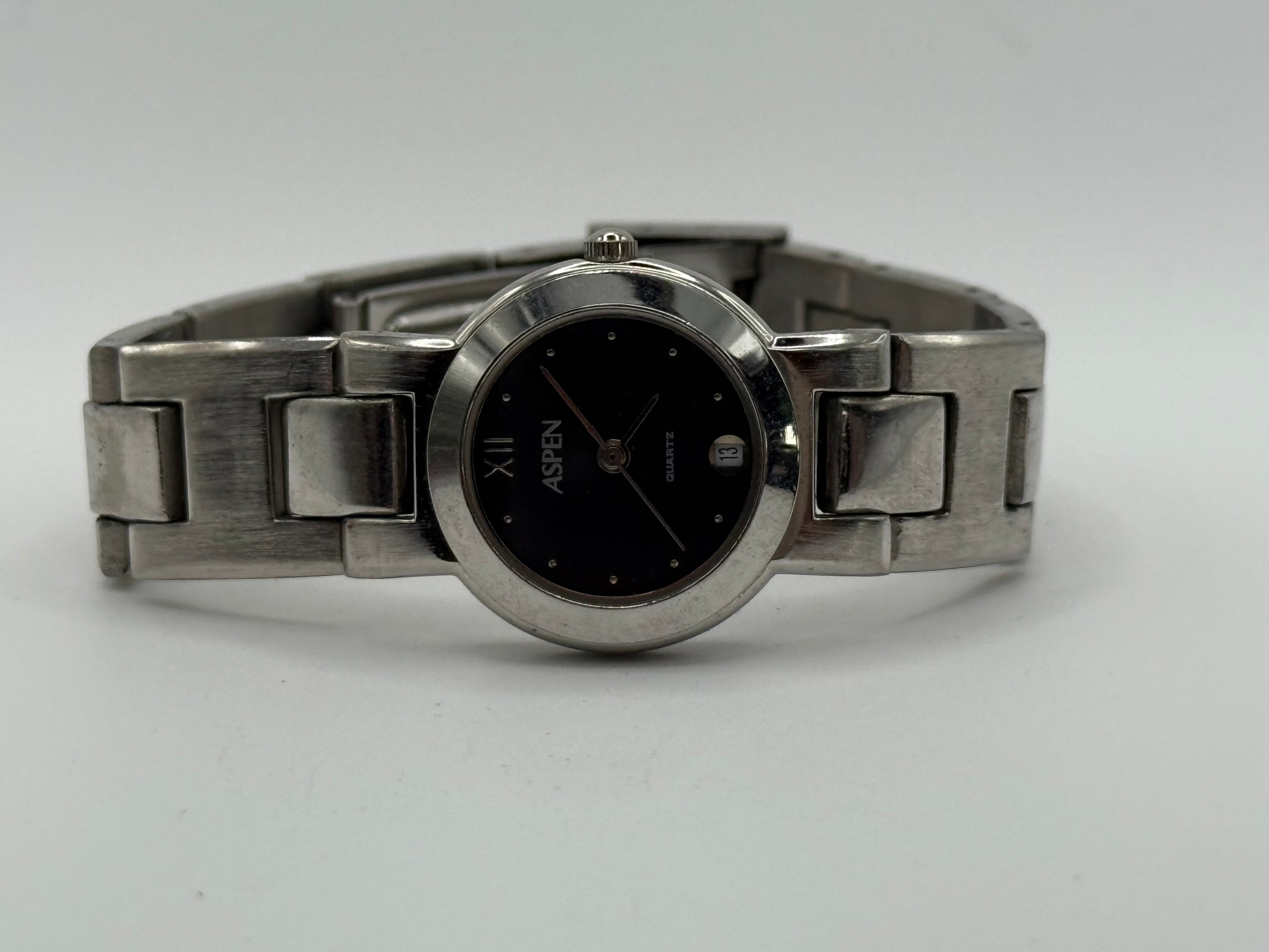 Aspen Stainless Steel Quartz Watch – Black Dial with Date - Pre-Owned
