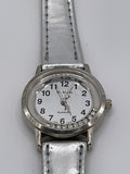 St. Moritz Vintage Quartz Watch – White Dial, Crystal Accent Bezel, Genuine Leather Strap - Pre-Owned