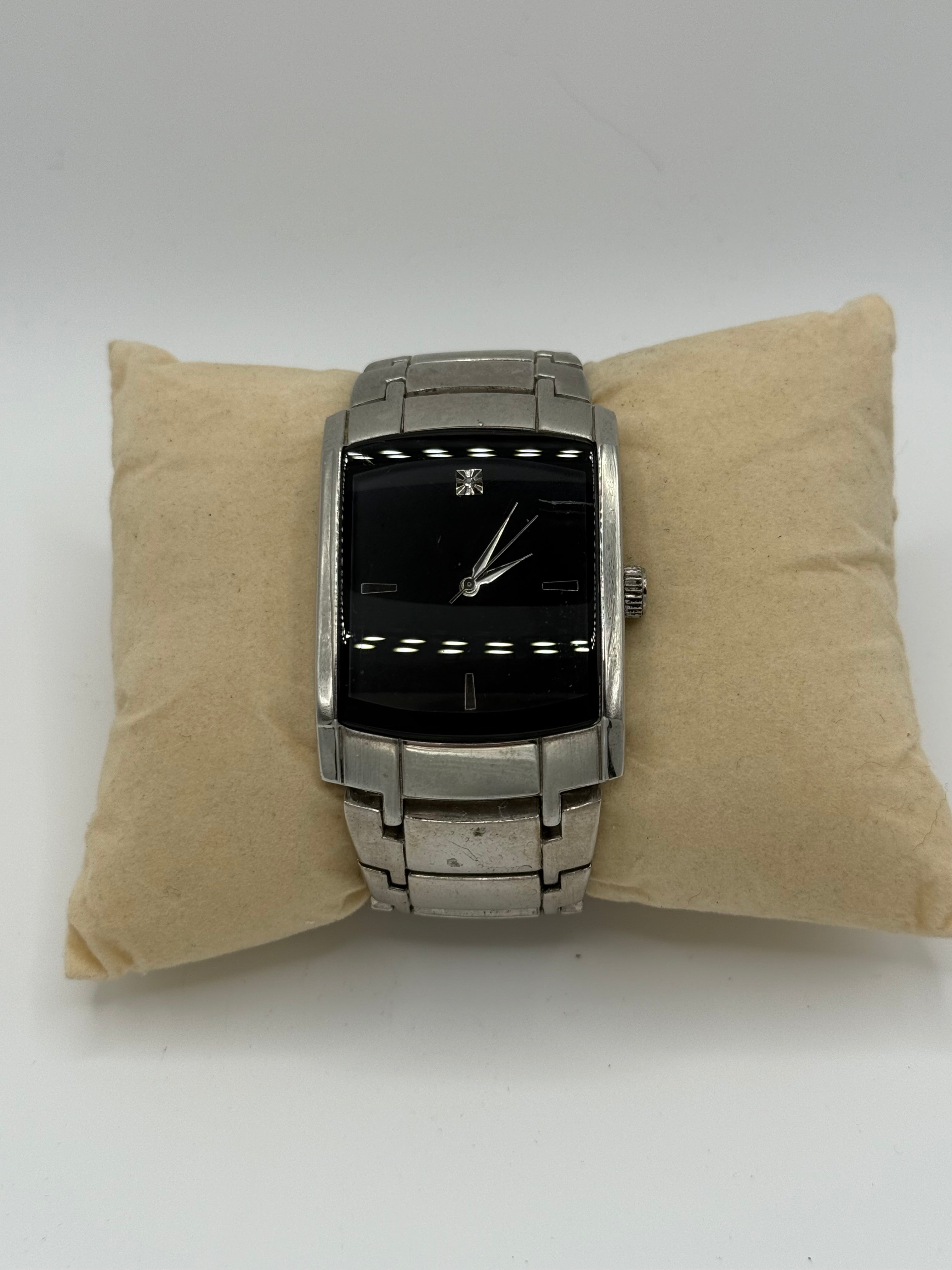 Men’s Rectangular Stainless Steel Quartz Watch – Black Dial - Pre-Owned