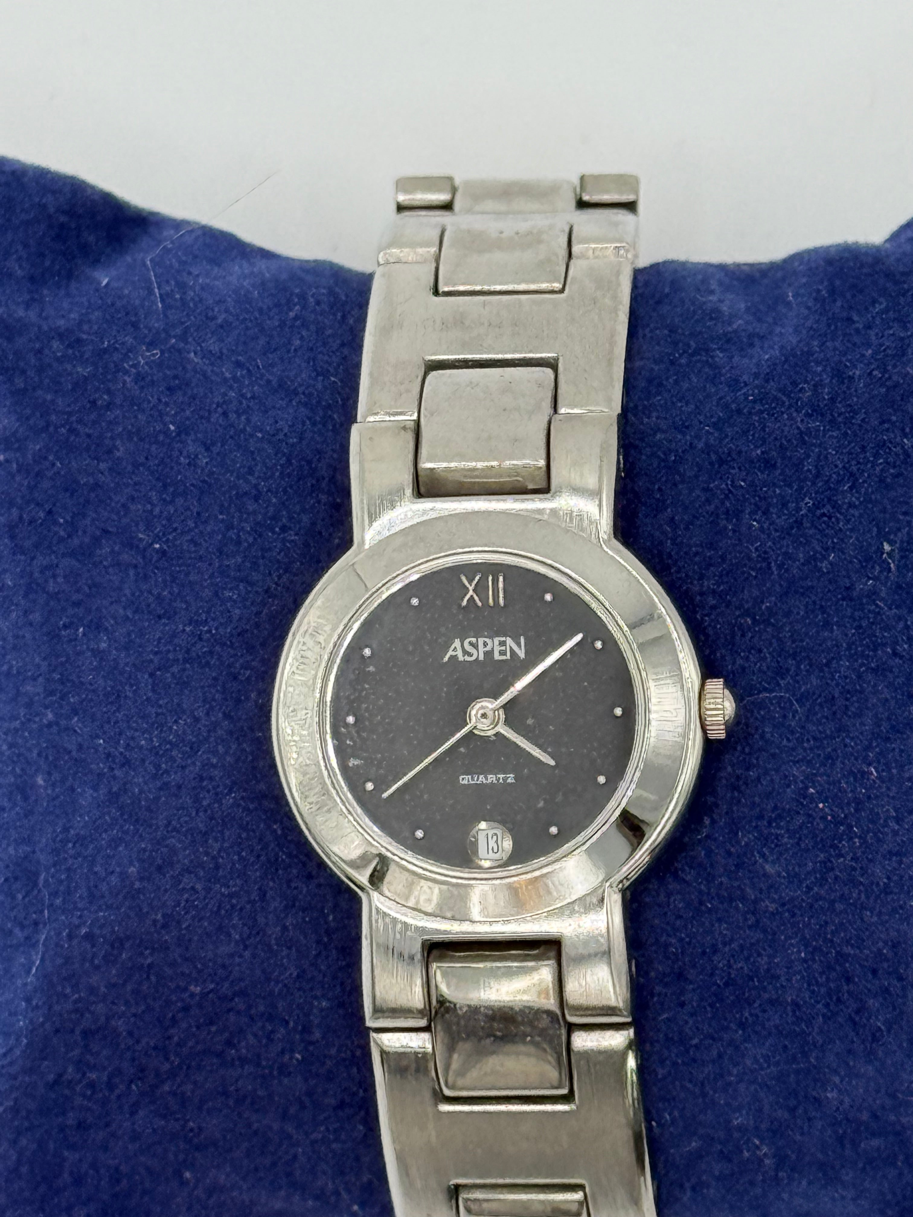 Aspen Stainless Steel Quartz Watch – Black Dial with Date - Pre-Owned