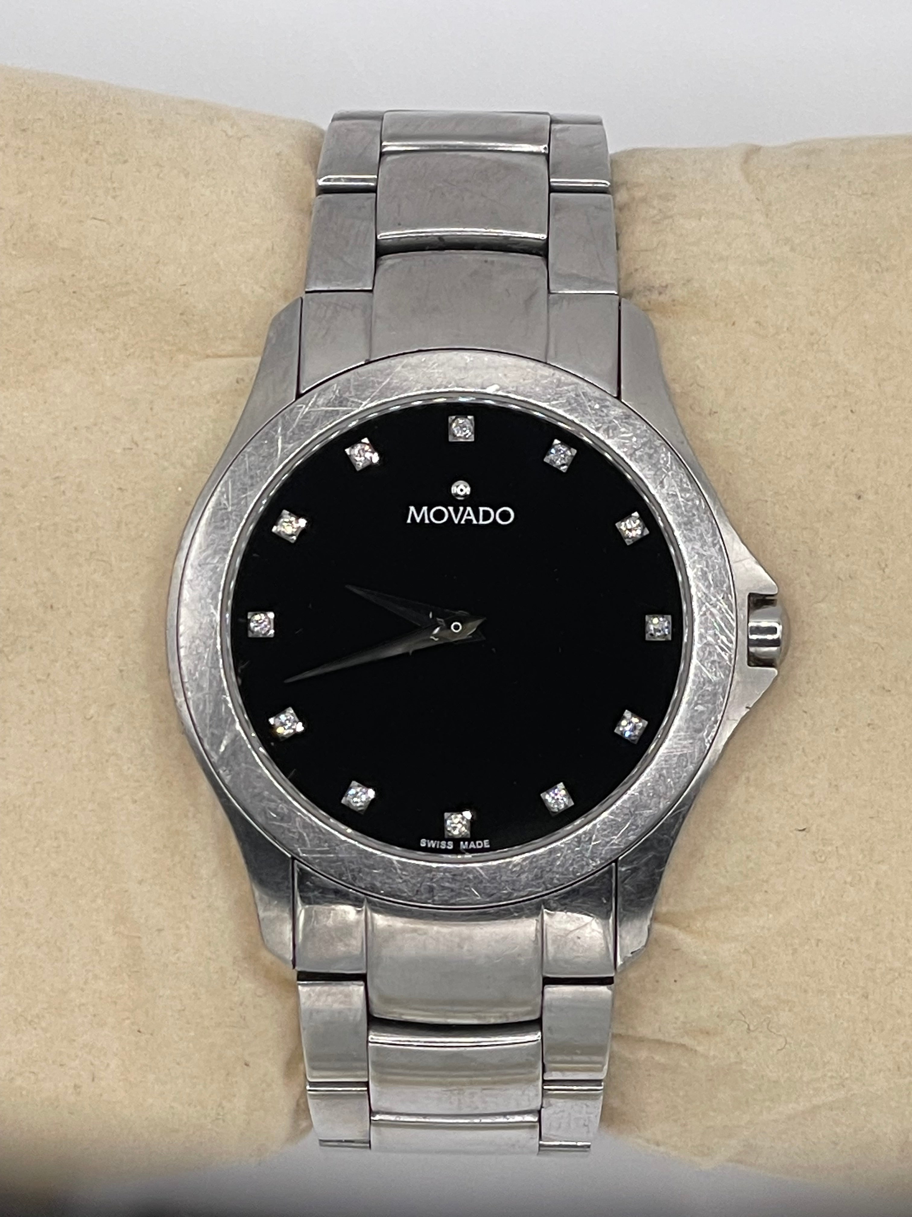 Movado Masino Quartz Men’s Watch 0606185 With Diamond Accents - Pre-Owned