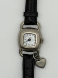 Fossil Ladies Late 1990’s-Early 2000 Silver-Tone Watch with Heart Charm – Vintage Inspired Design - Pre-Owned