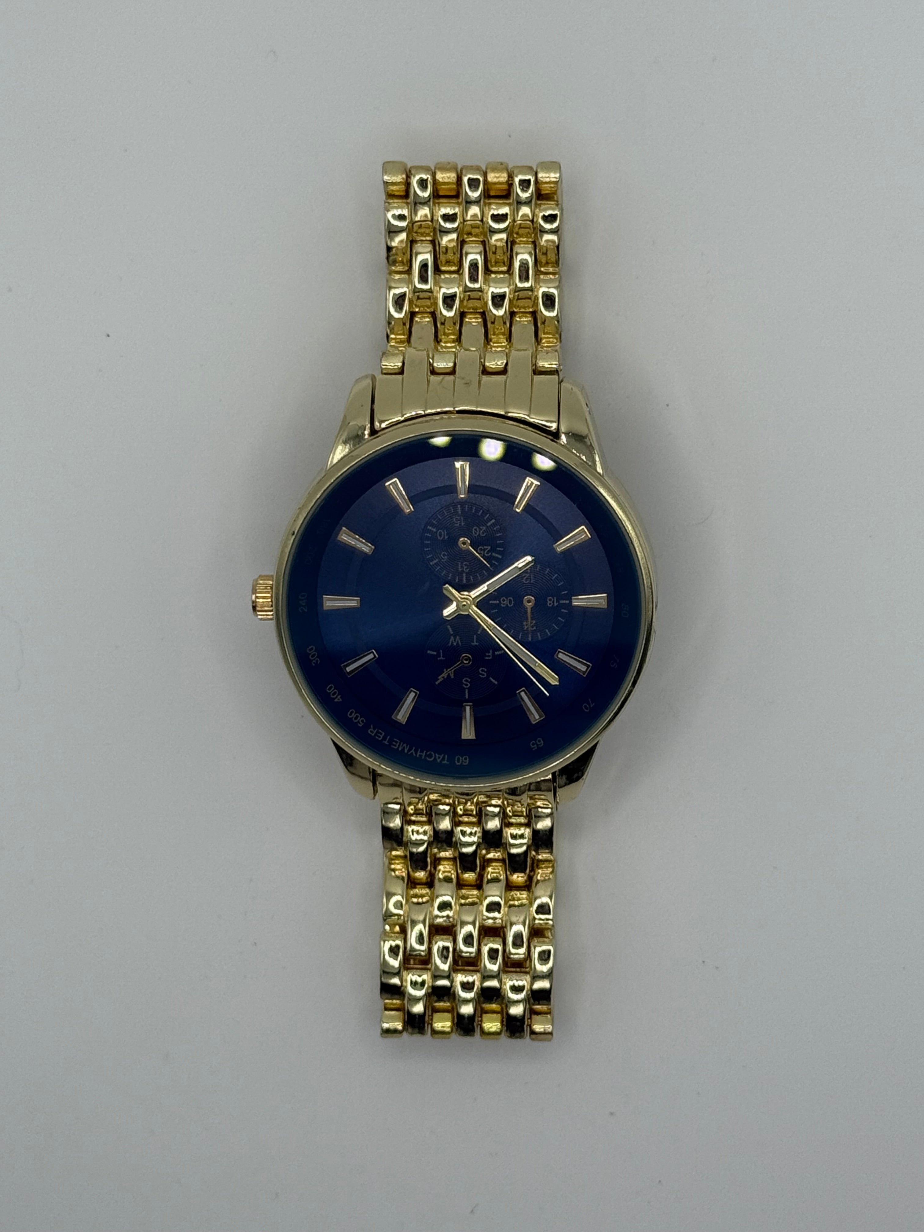 Men’s Gold-Tone Chronograph Style Watch – Blue Sunburst Dial – Quartz Movement - Pre-Owned