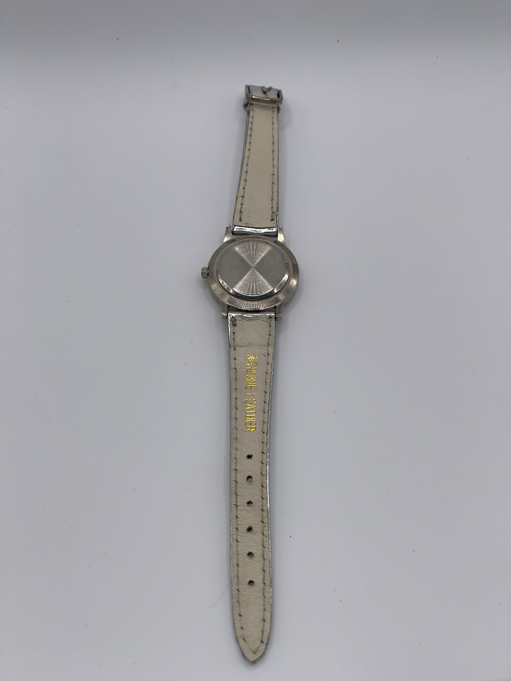 St. Moritz Vintage Quartz Watch – White Dial, Crystal Accent Bezel, Genuine Leather Strap - Pre-Owned
