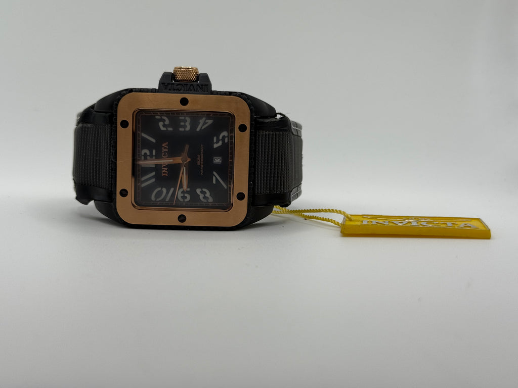 Invicta Men’s Cuadro Quartz Watch – Black Dial, Gold-Tone Bezel, Date Display - Pre-Owned