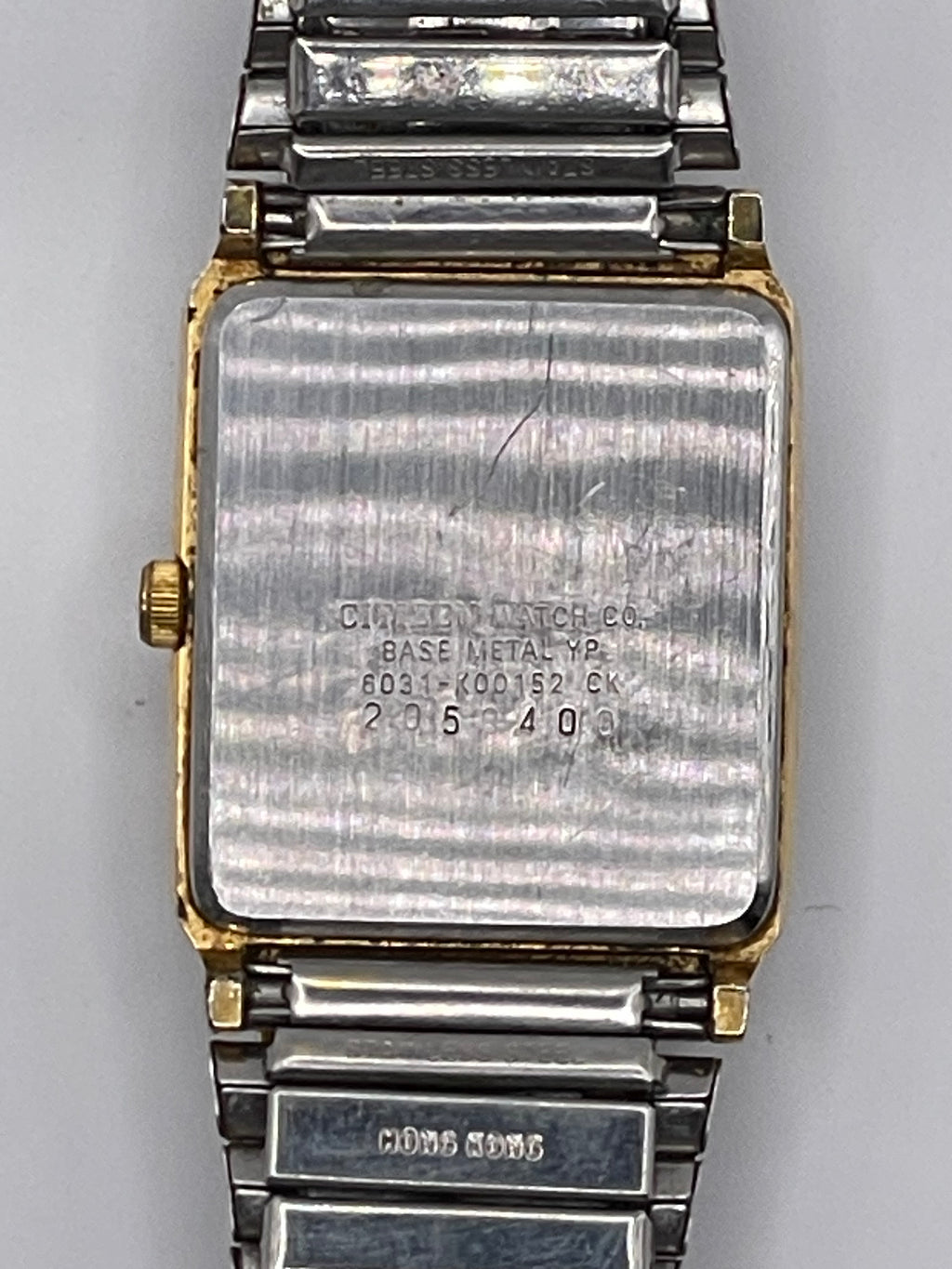 Vintage 1970s-1980s Citizen Quartz Rectangular Dress Watch – Two-Tone Bracelet – Black Dial – Ref. 6031-K00152 - Pre-Owned