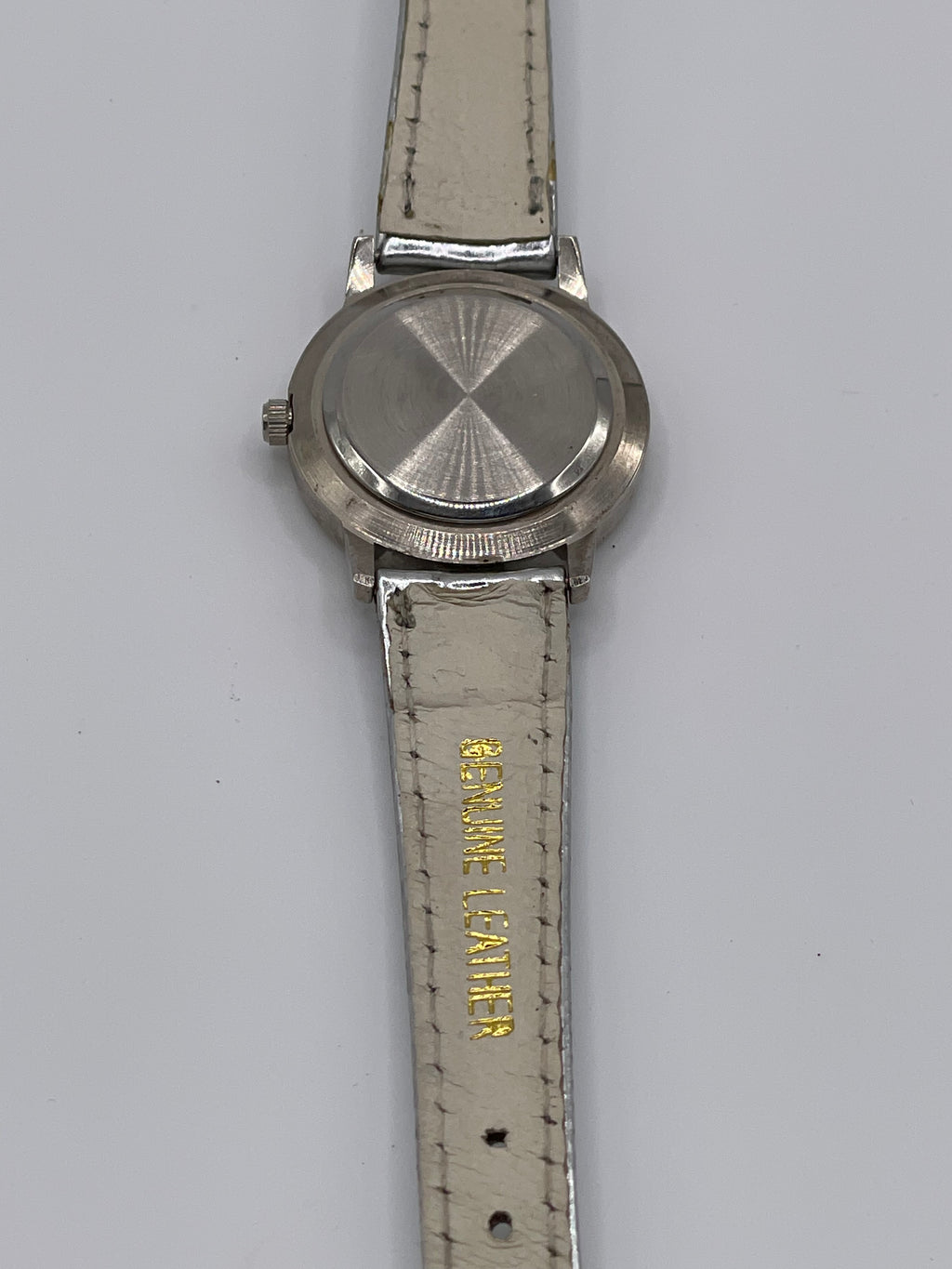 St. Moritz Vintage Quartz Watch – White Dial, Crystal Accent Bezel, Genuine Leather Strap - Pre-Owned