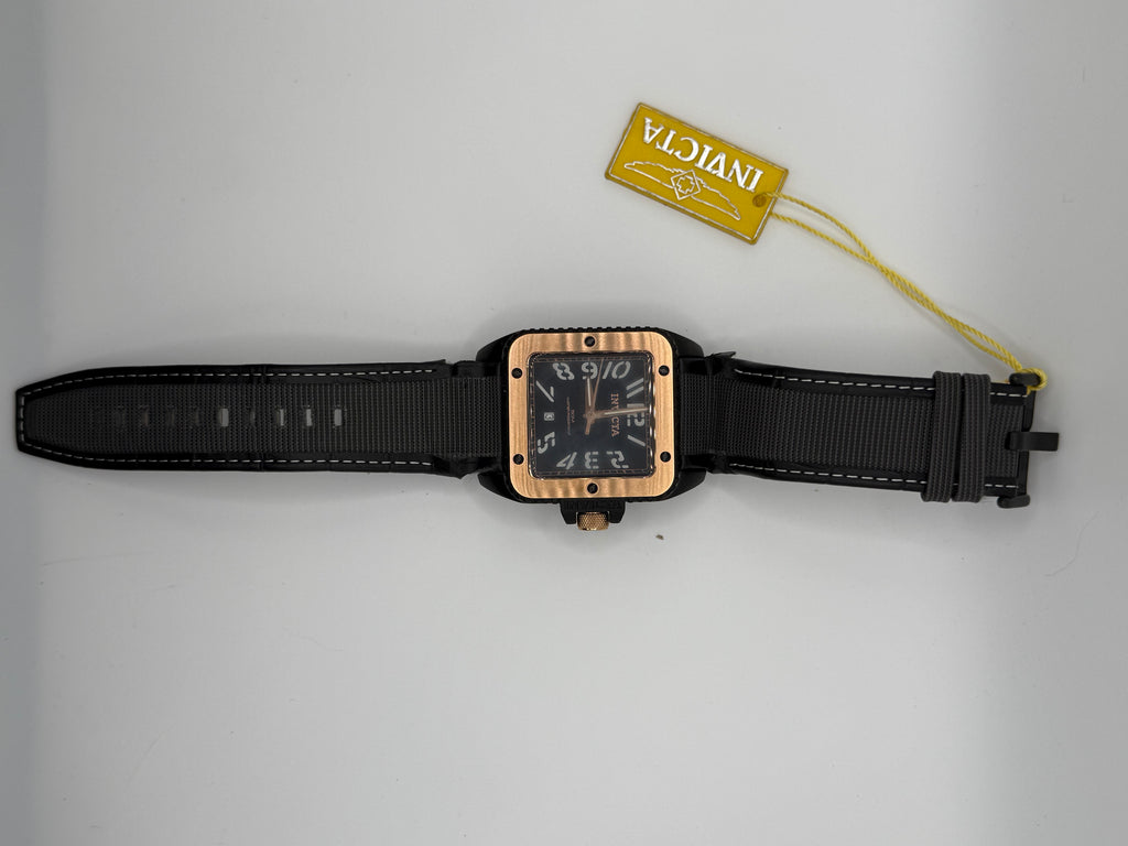 Invicta Men’s Cuadro Quartz Watch – Black Dial, Gold-Tone Bezel, Date Display - Pre-Owned