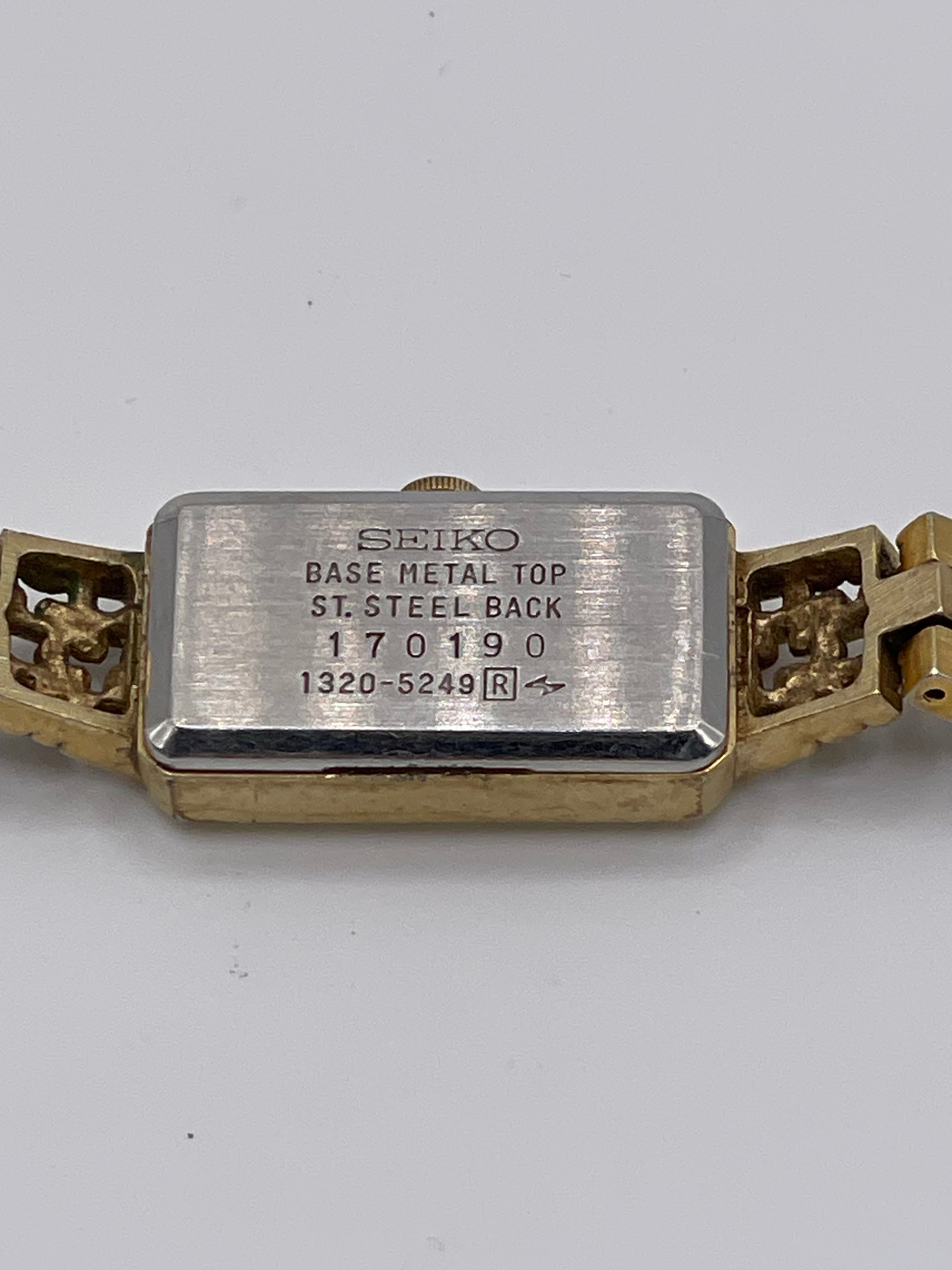 Vintage Seiko Quartz Rectangular Gold-Tone Women’s Watch – Black Dial (Ref. 1320-5249) - Pre-Owned