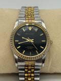Vintage Dynasty Two-Tone Quartz Dress Watch – Black Dial, Fluted Bezel - Pre-Owned