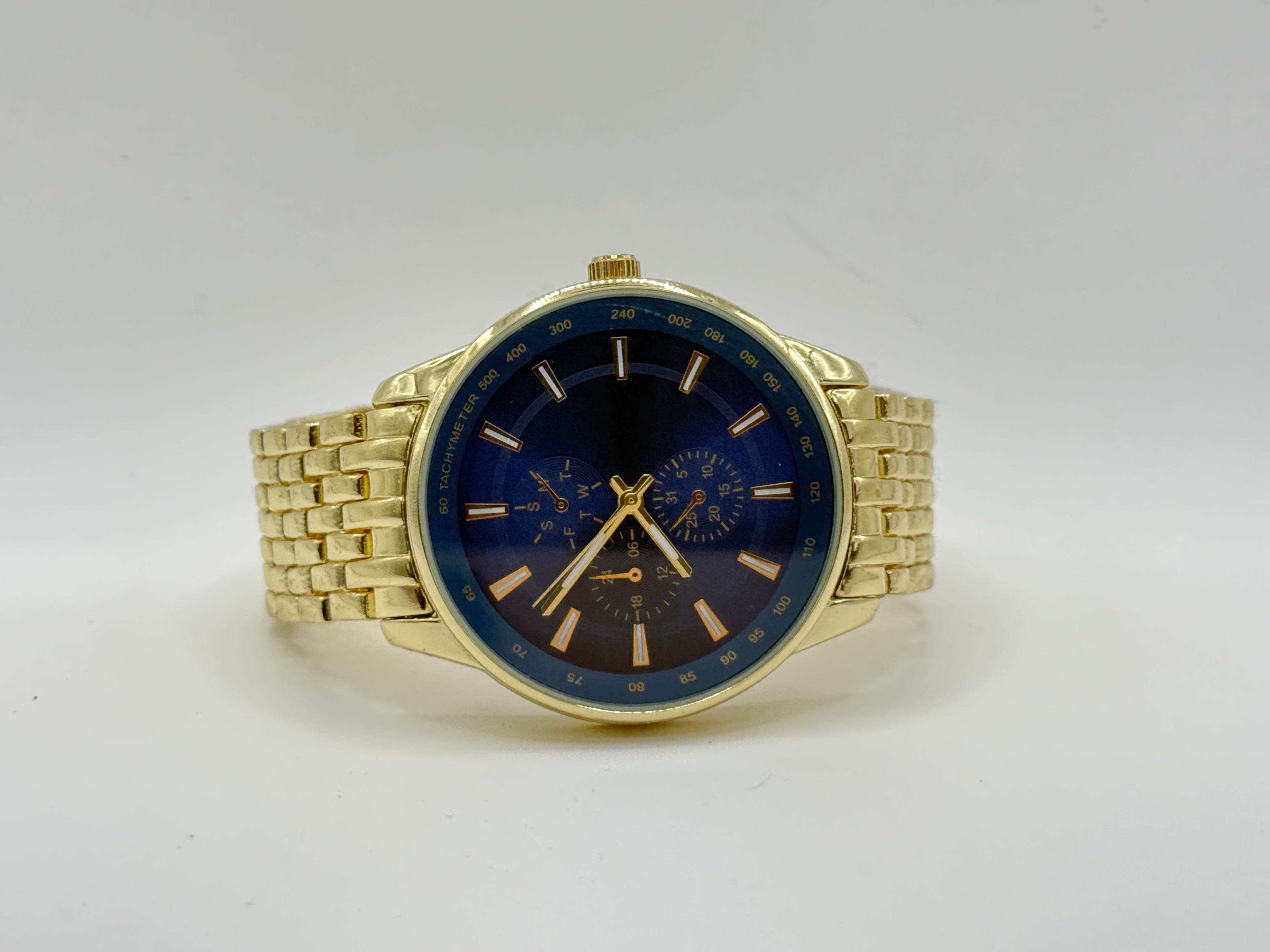Men’s Gold-Tone Chronograph Style Watch – Blue Sunburst Dial – Quartz Movement - Pre-Owned