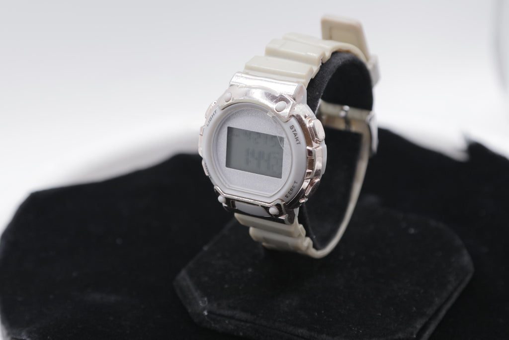 Women's Digital Sport Watch White Resin Strap Rose Gold Tone Case