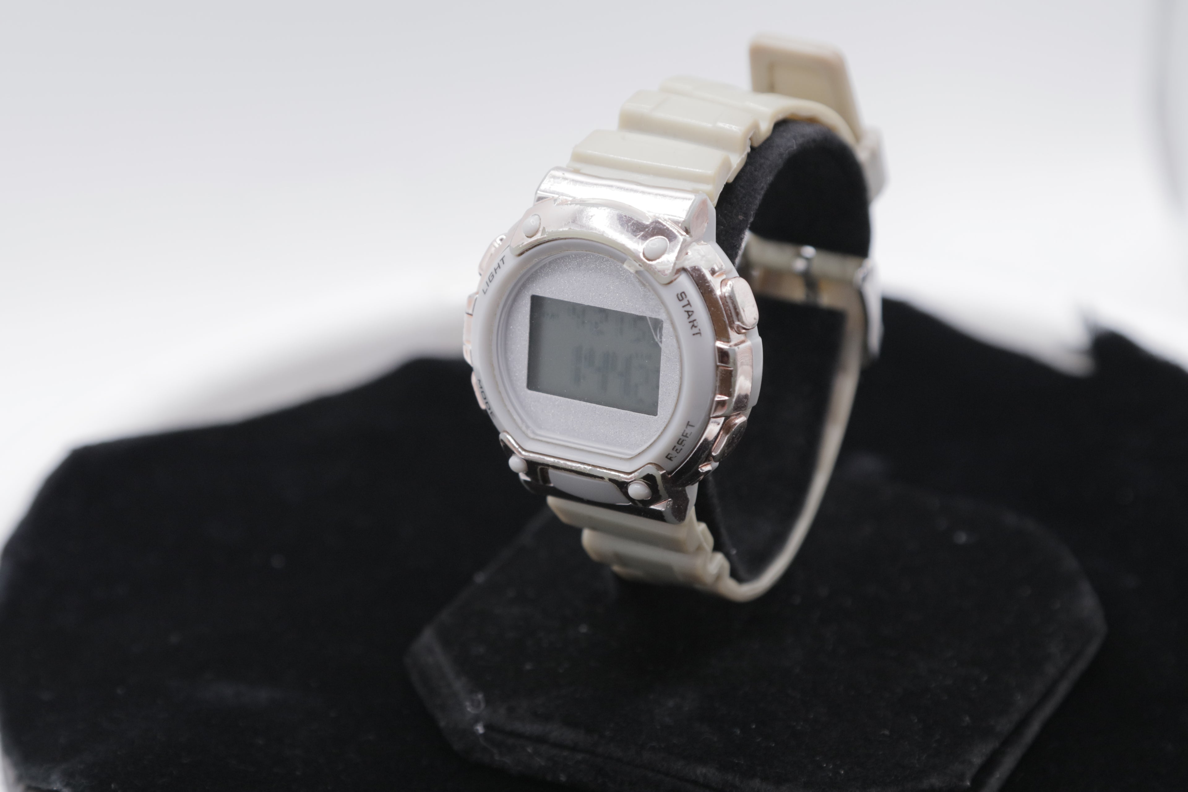 Women's Digital Sport Watch White Resin Strap Rose Gold Tone Case