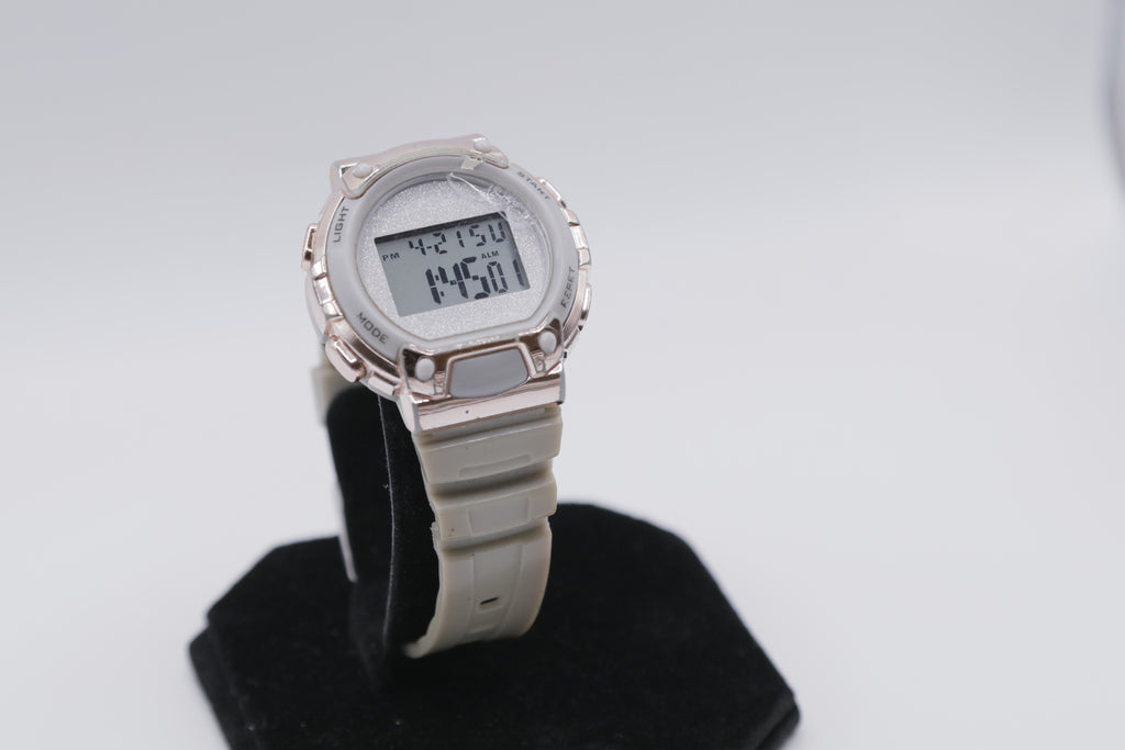 Women's Digital Sport Watch White Resin Strap Rose Gold Tone Case