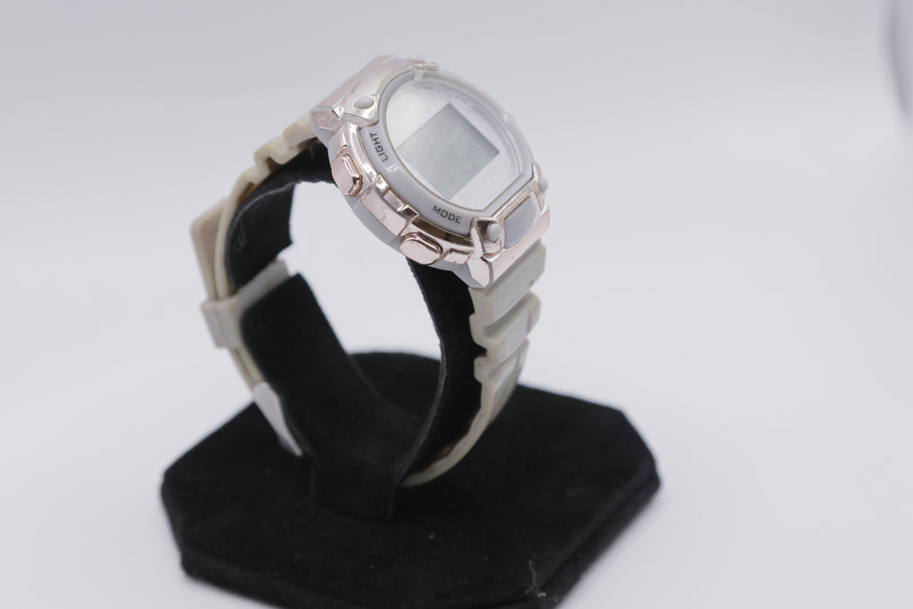 Women's Digital Sport Watch White Resin Strap Rose Gold Tone Case