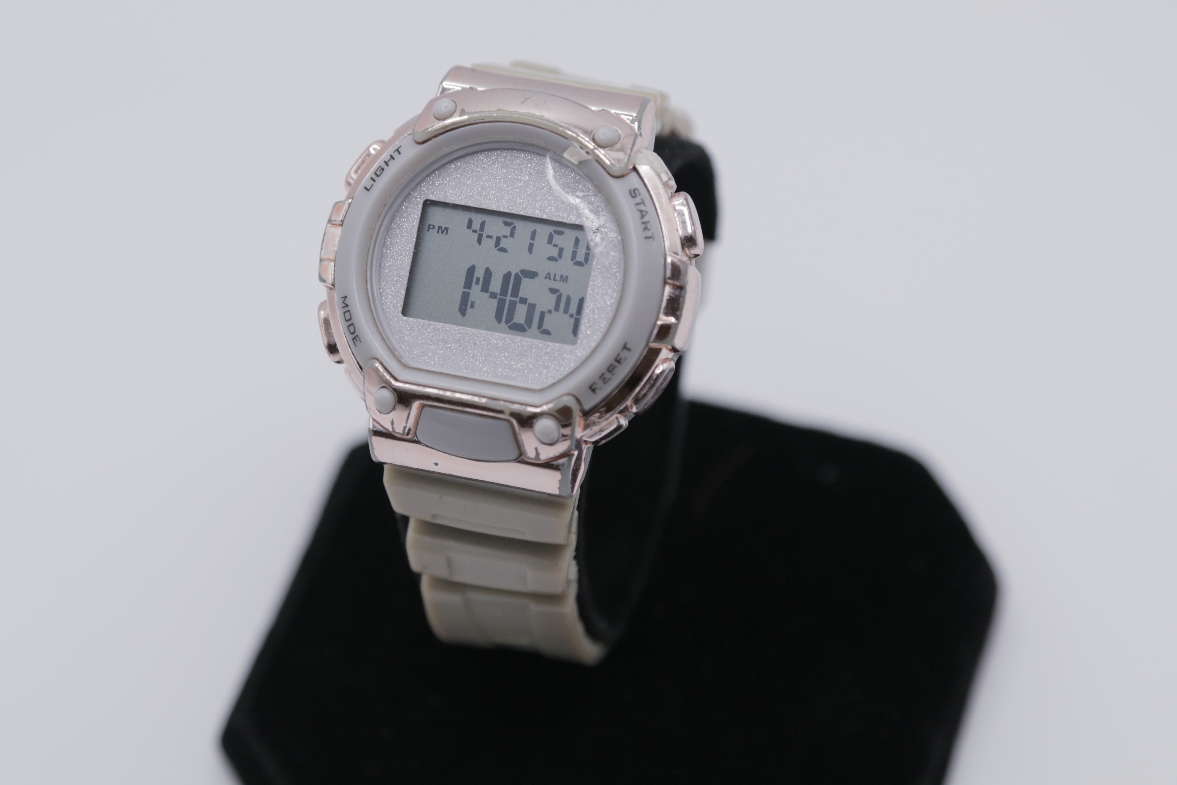 Women's Digital Sport Watch White Resin Strap Rose Gold Tone Case
