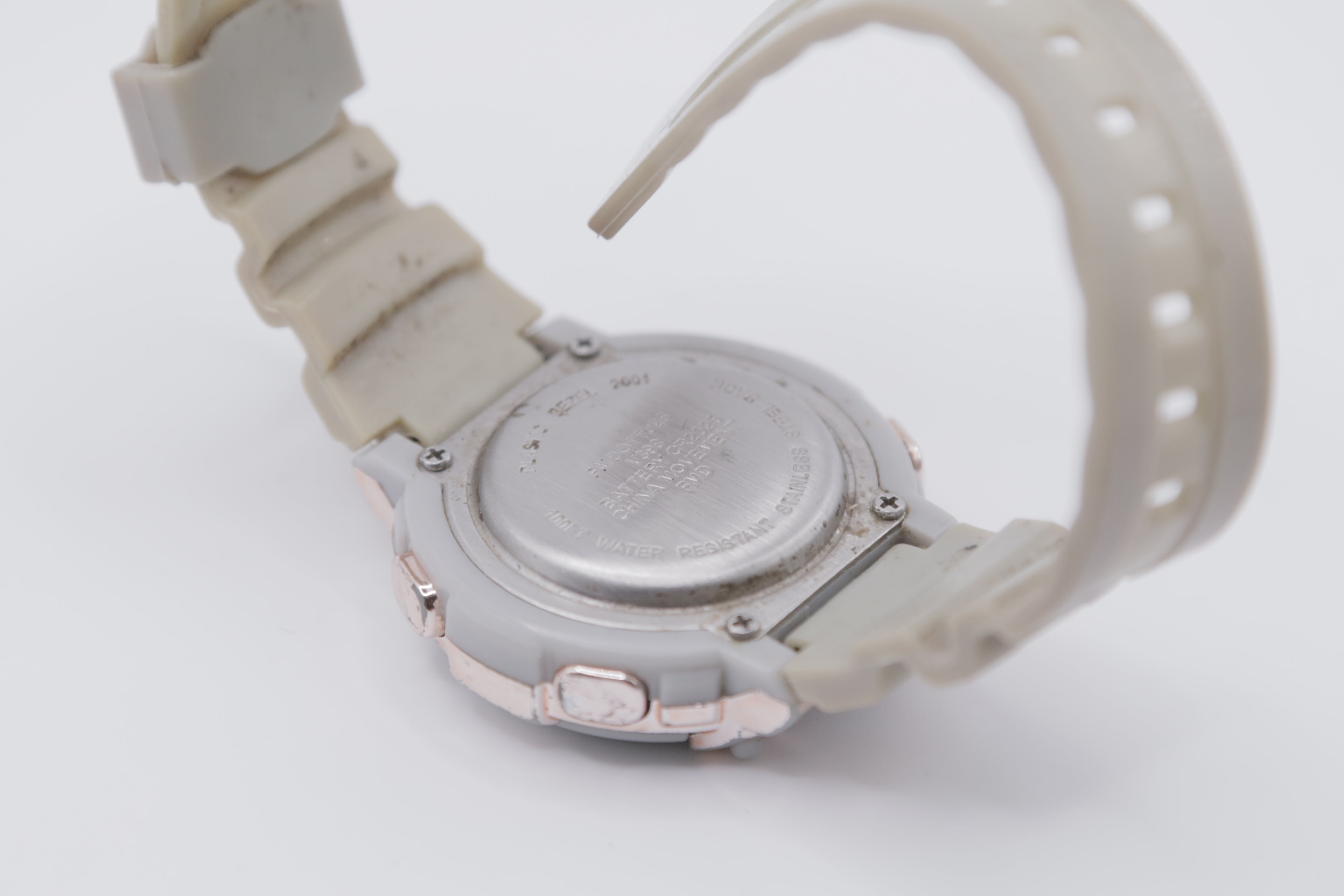 Women's Digital Sport Watch White Resin Strap Rose Gold Tone Case