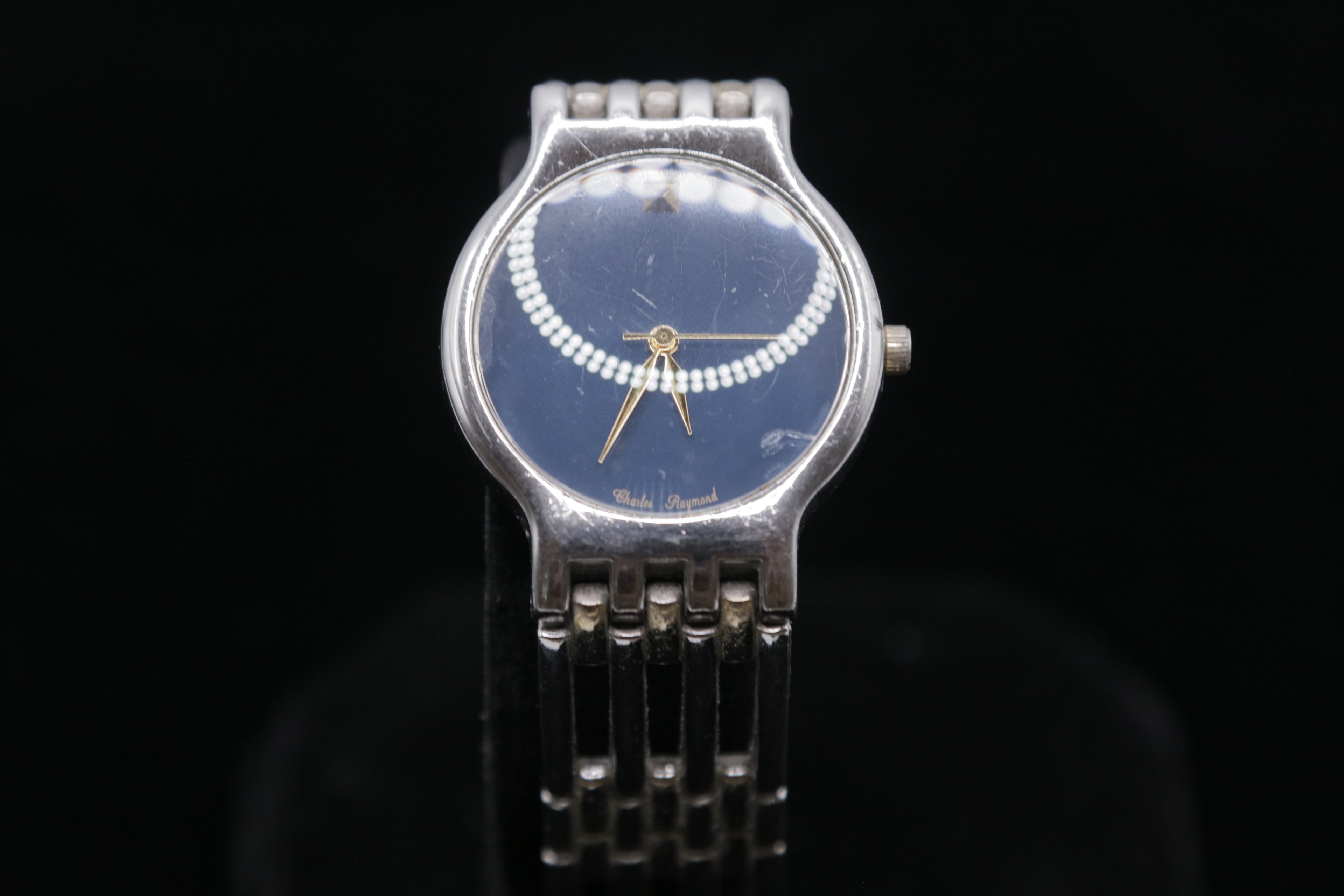 Vintage Charles Raymond Blue Dial Stainless Steel Quartz Watch Women's Dress Watch