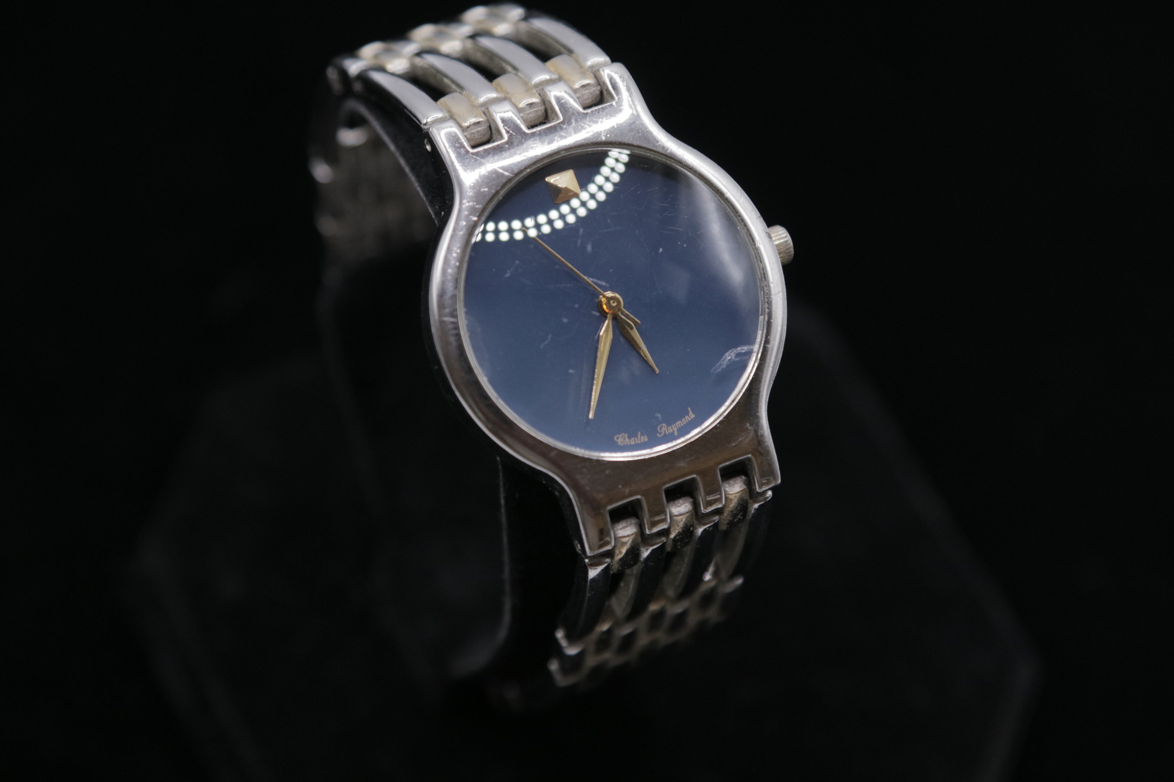 Vintage Charles Raymond Blue Dial Stainless Steel Quartz Watch Women's Dress Watch