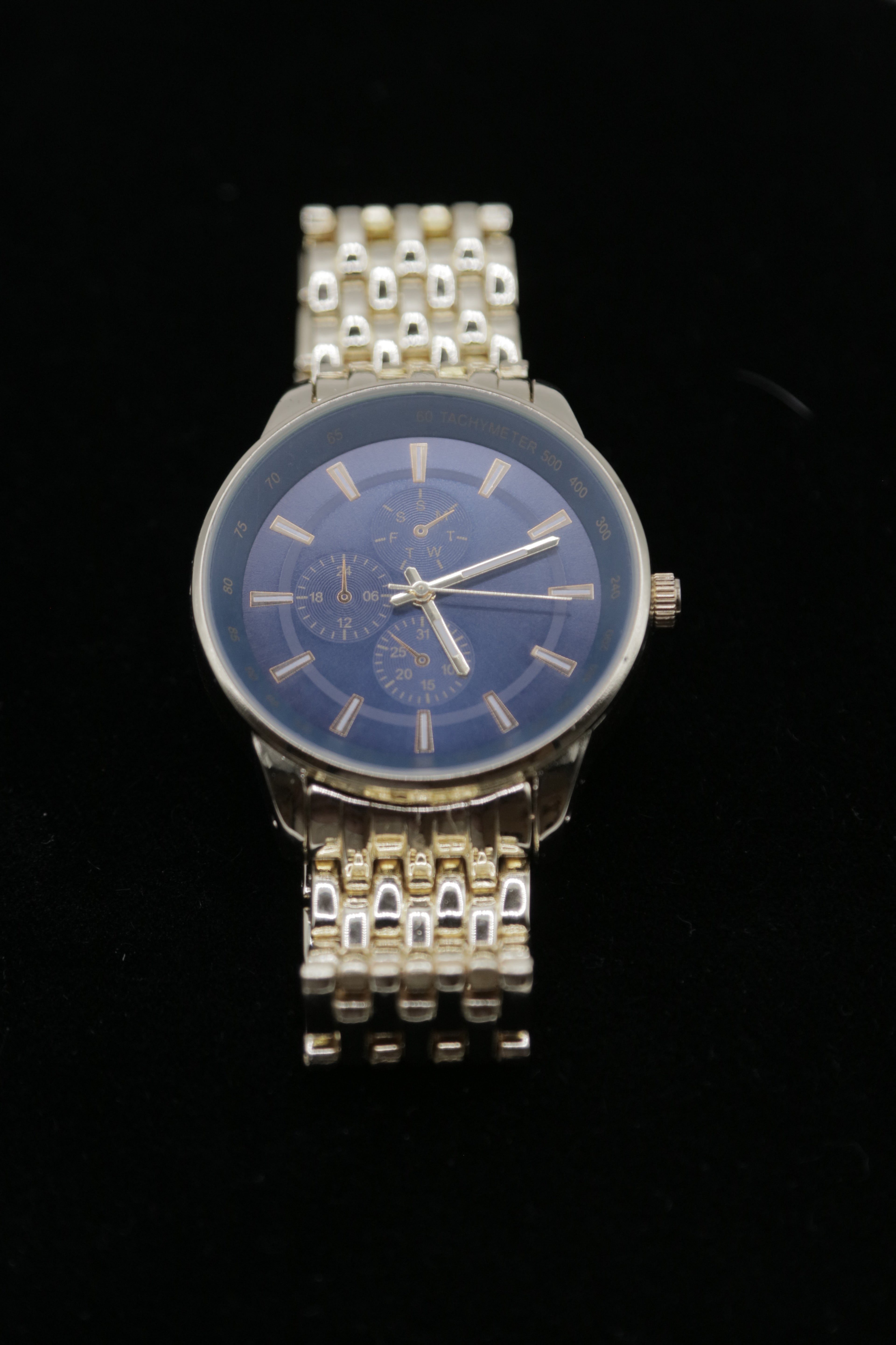 Men’s Gold-Tone Chronograph Style Watch – Blue Sunburst Dial – Quartz Movement - Pre-Owned