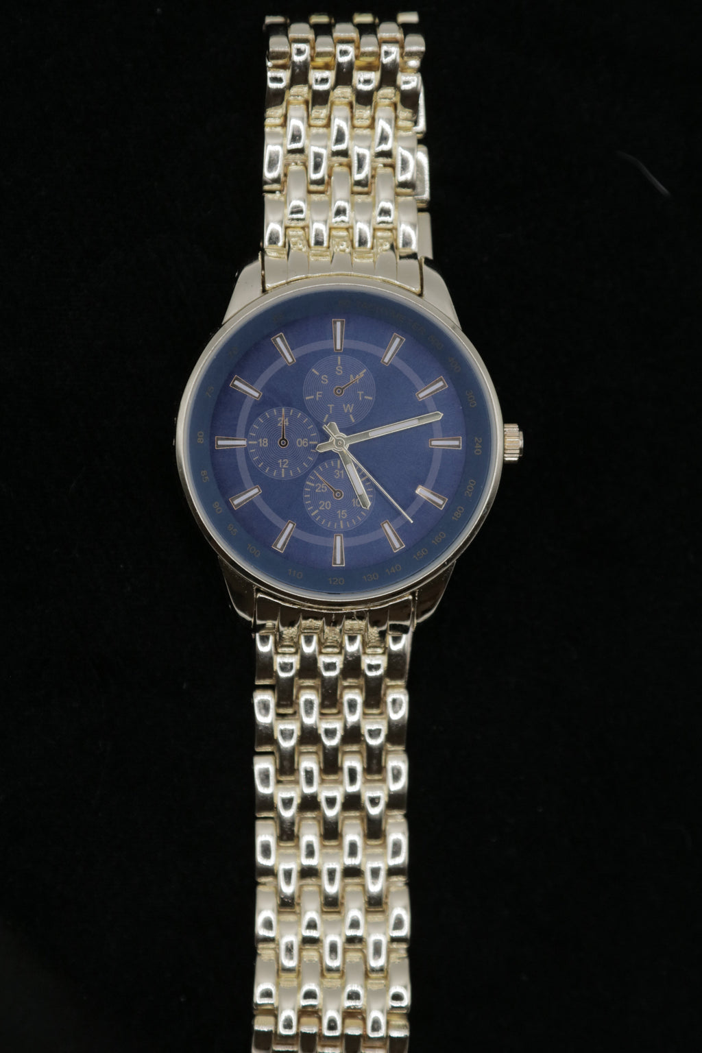 Silver-Tone Chronograph Watch with Blue Dial – Stainless Steel Bracelet