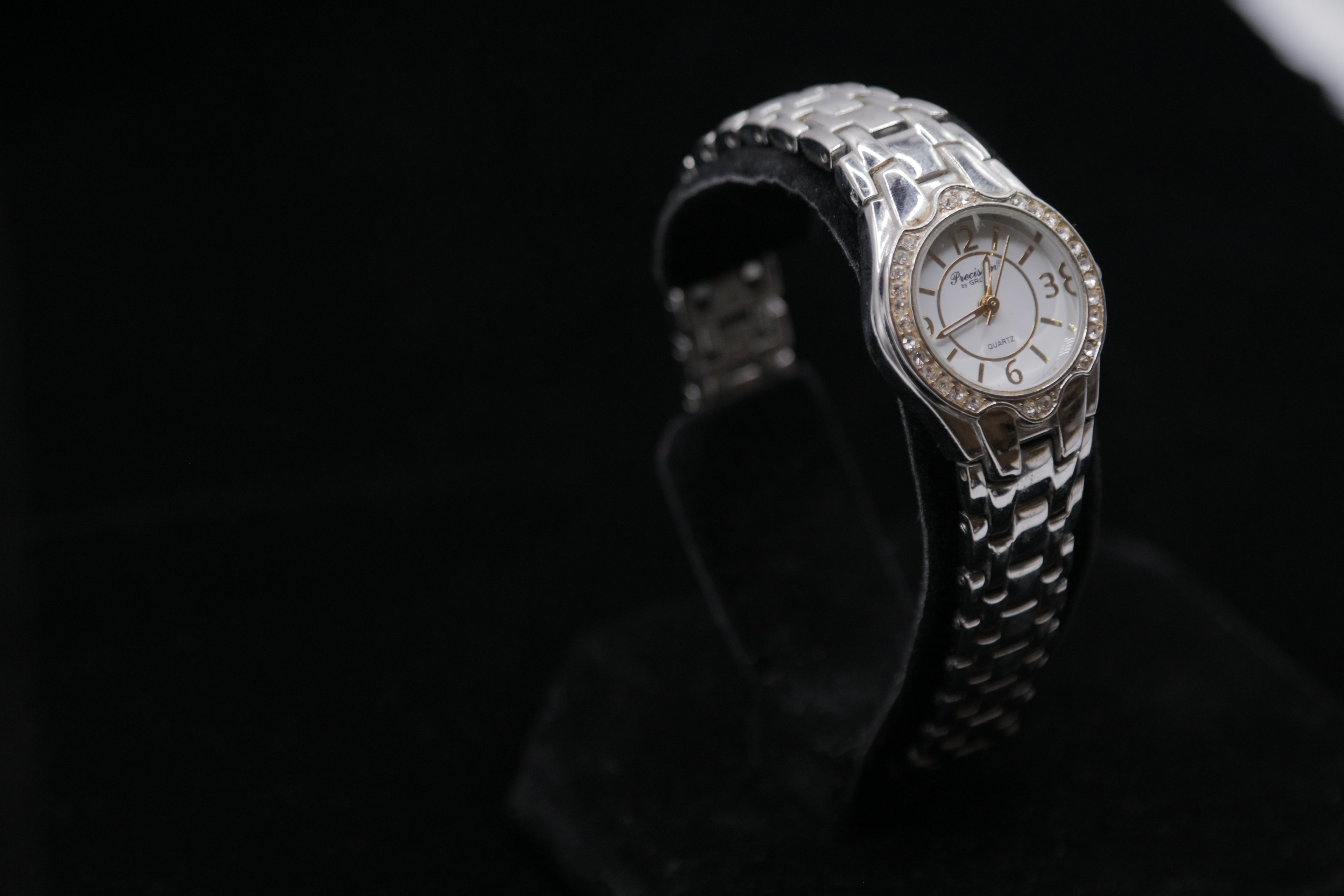 Precision By Gruen Women's Silver-Tone Crystal Bezel Quartz Watch – White Dial Bracelet Watch