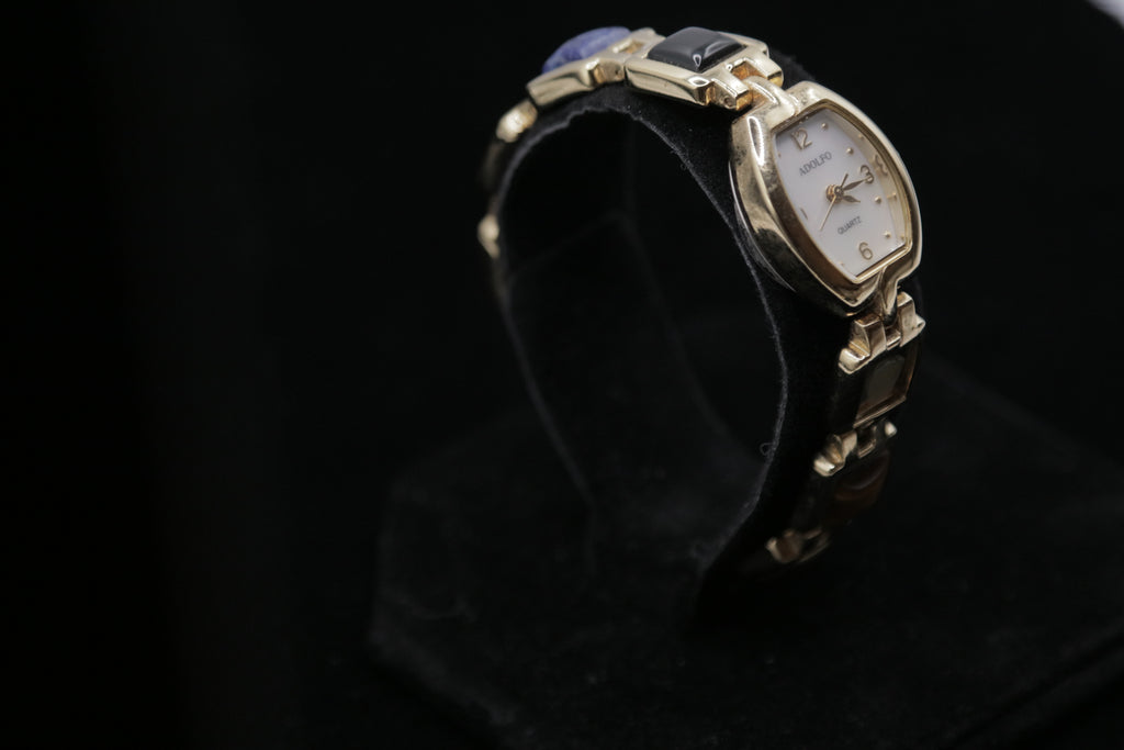 Adolfo Women's Quartz Bracelet Watch – Gold Tone with Decorative Stone Link Bracelet