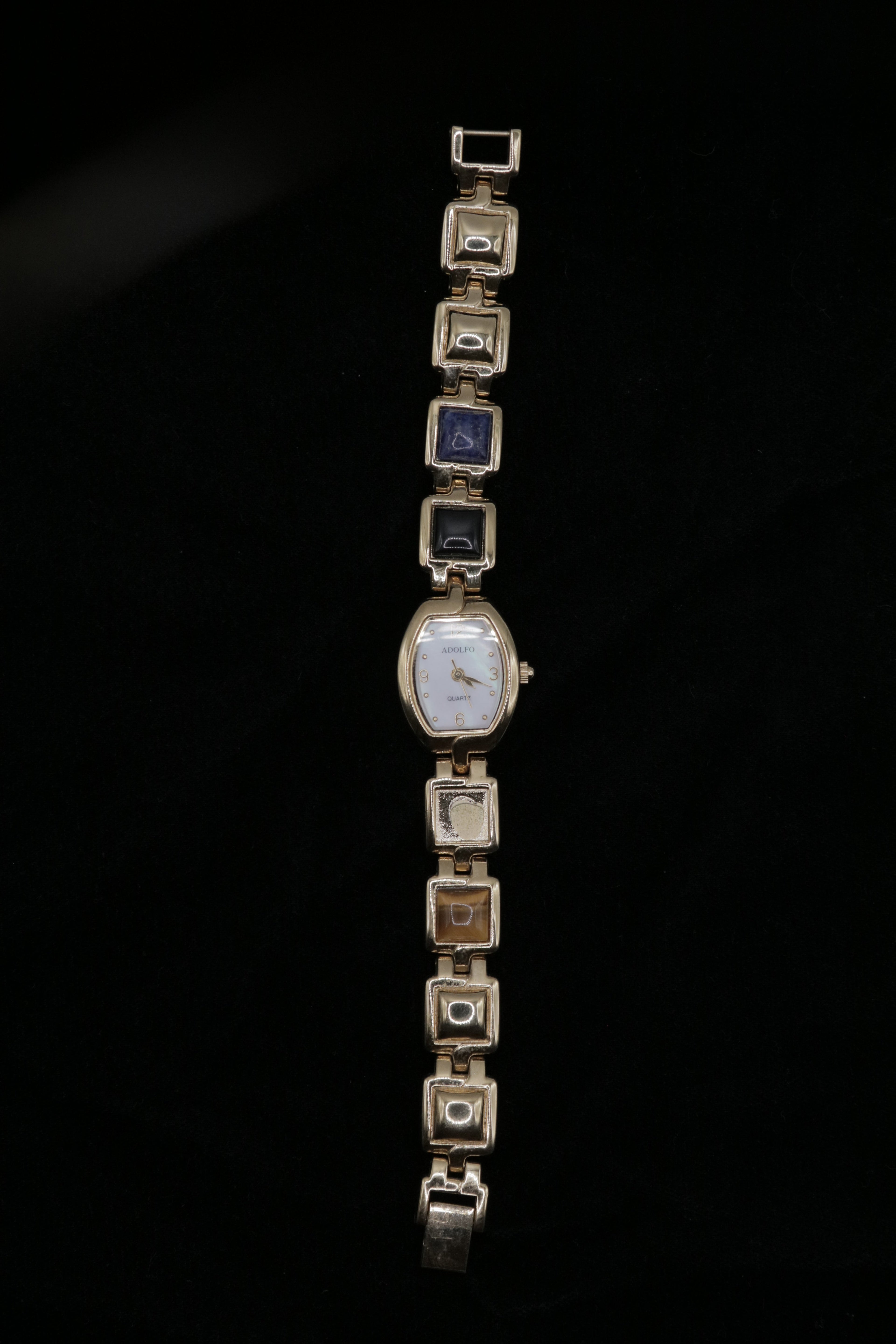 Adolfo Women's Quartz Bracelet Watch – Gold Tone with Decorative Stone Link Bracelet