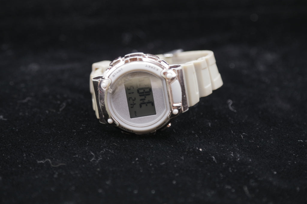 Women's Digital Sport Watch White Resin Strap Rose Gold Tone Case