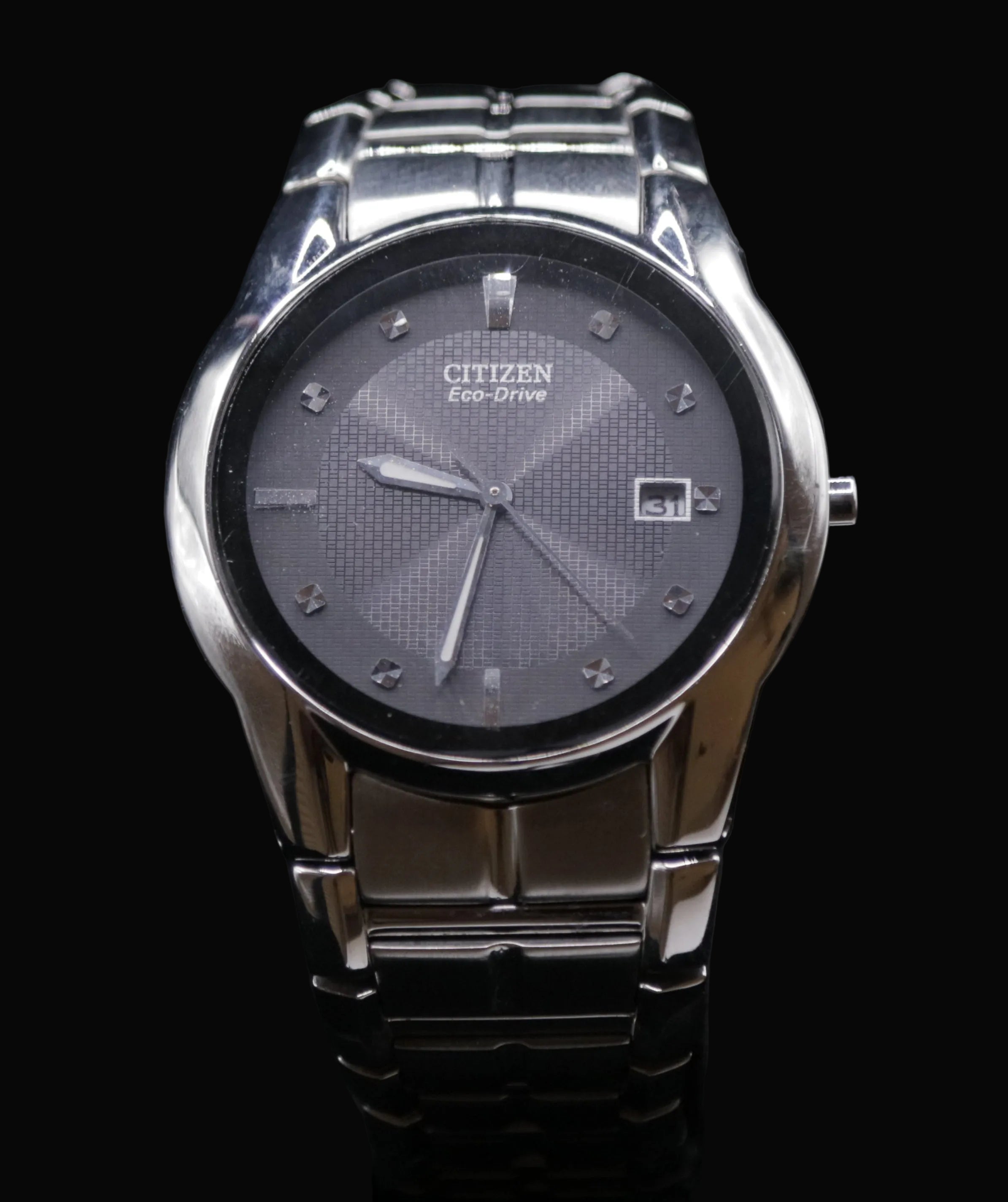 Citizen Eco-Drive Stainless Steel Black Dial Date Watch - 2000’s-2010’s - Pre-Owned