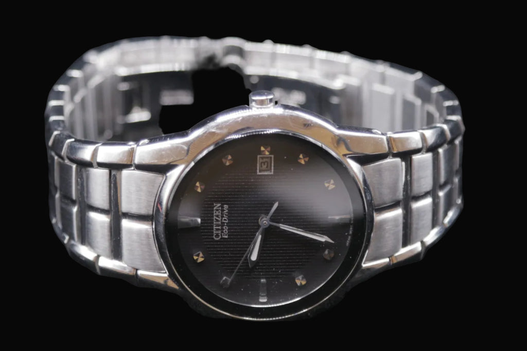 Citizen Eco-Drive Stainless Steel Black Dial Date Watch - 2000’s-2010’s - Pre-Owned