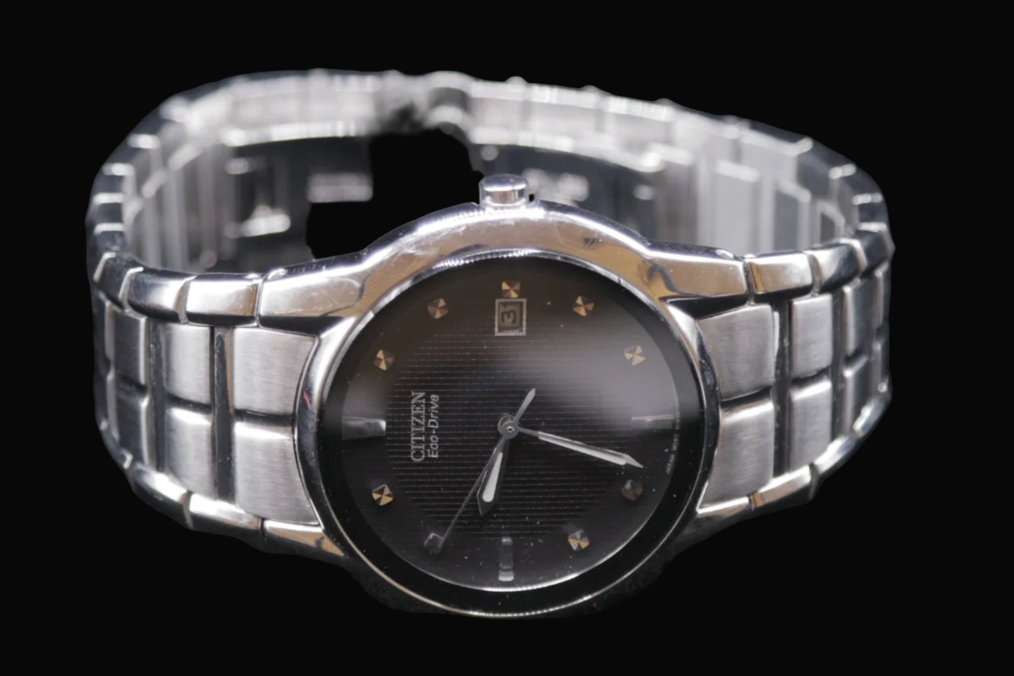 Citizen Eco-Drive Stainless Steel Black Dial Date Watch - 2000’s-2010’s - Pre-Owned