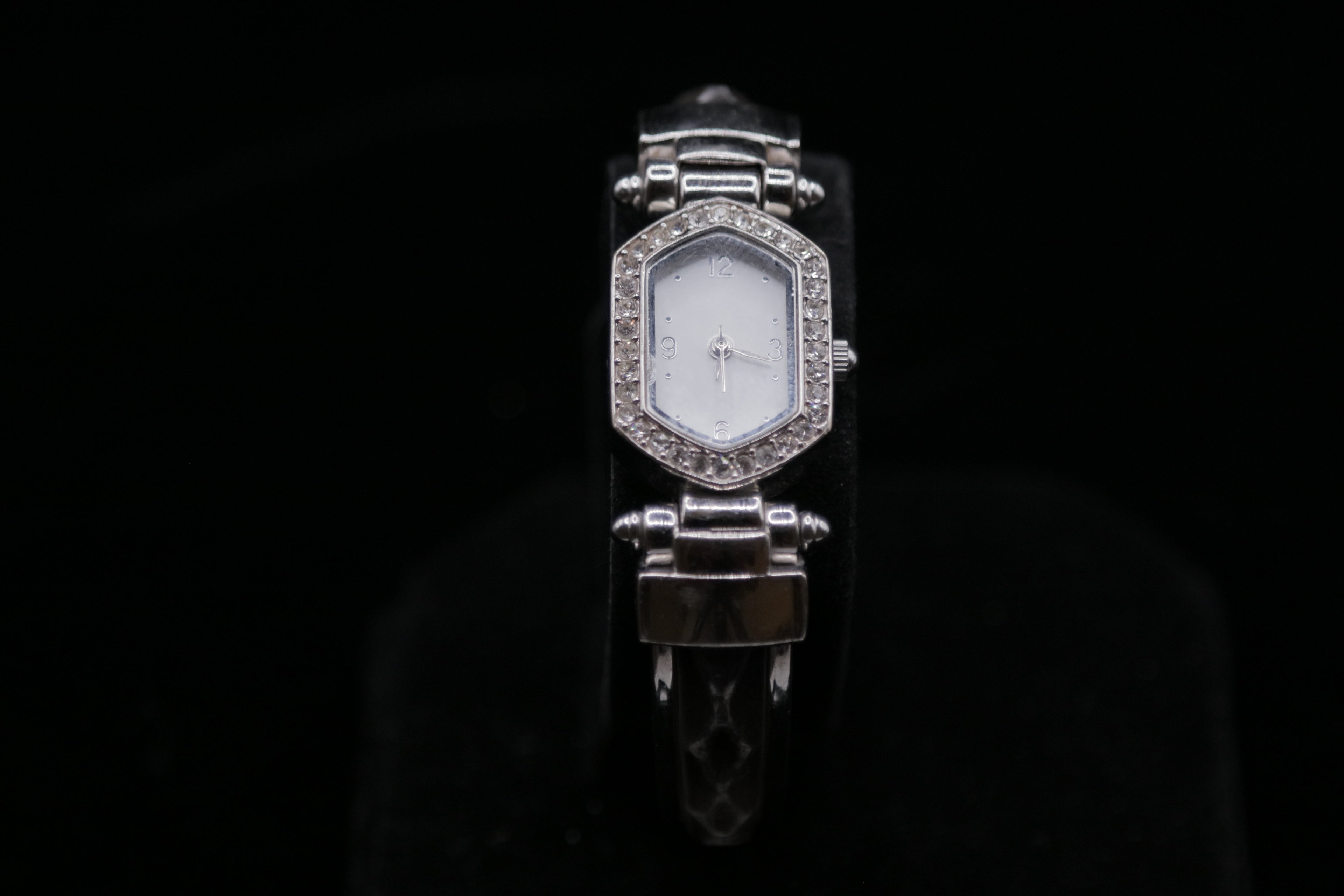 Silver-Tone Crystal Bezel Bangle Watch | Women's Quartz Dress Watch