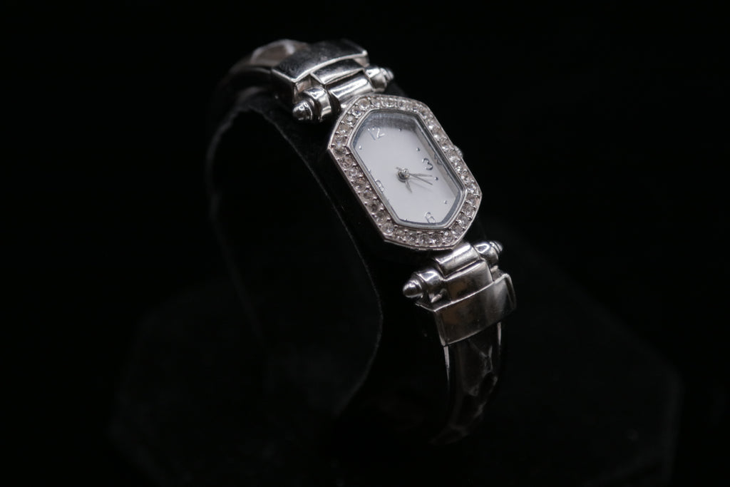 Silver-Tone Crystal Bezel Bangle Watch | Women's Quartz Dress Watch