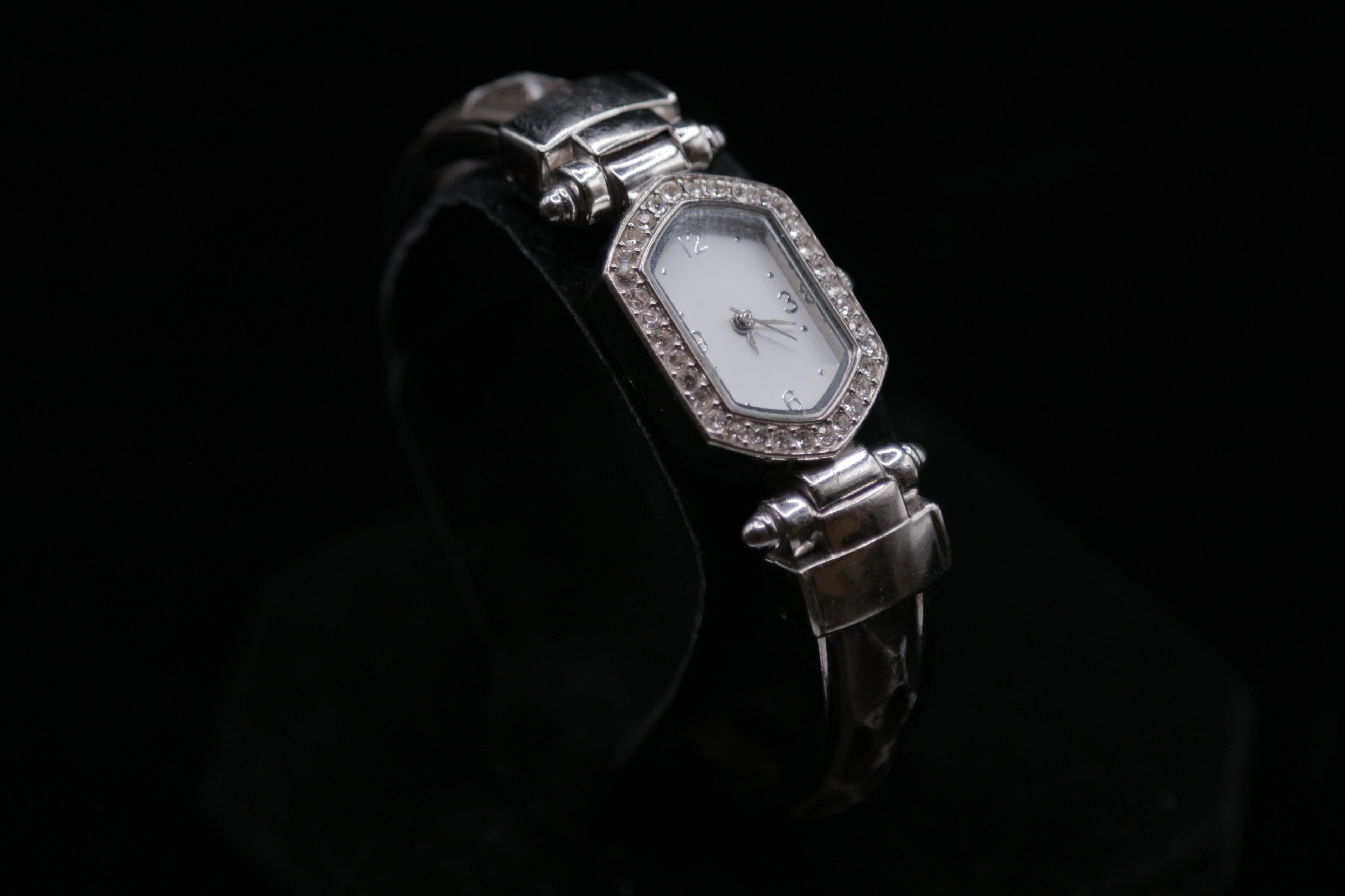 Silver-Tone Crystal Bezel Bangle Watch | Women's Quartz Dress Watch