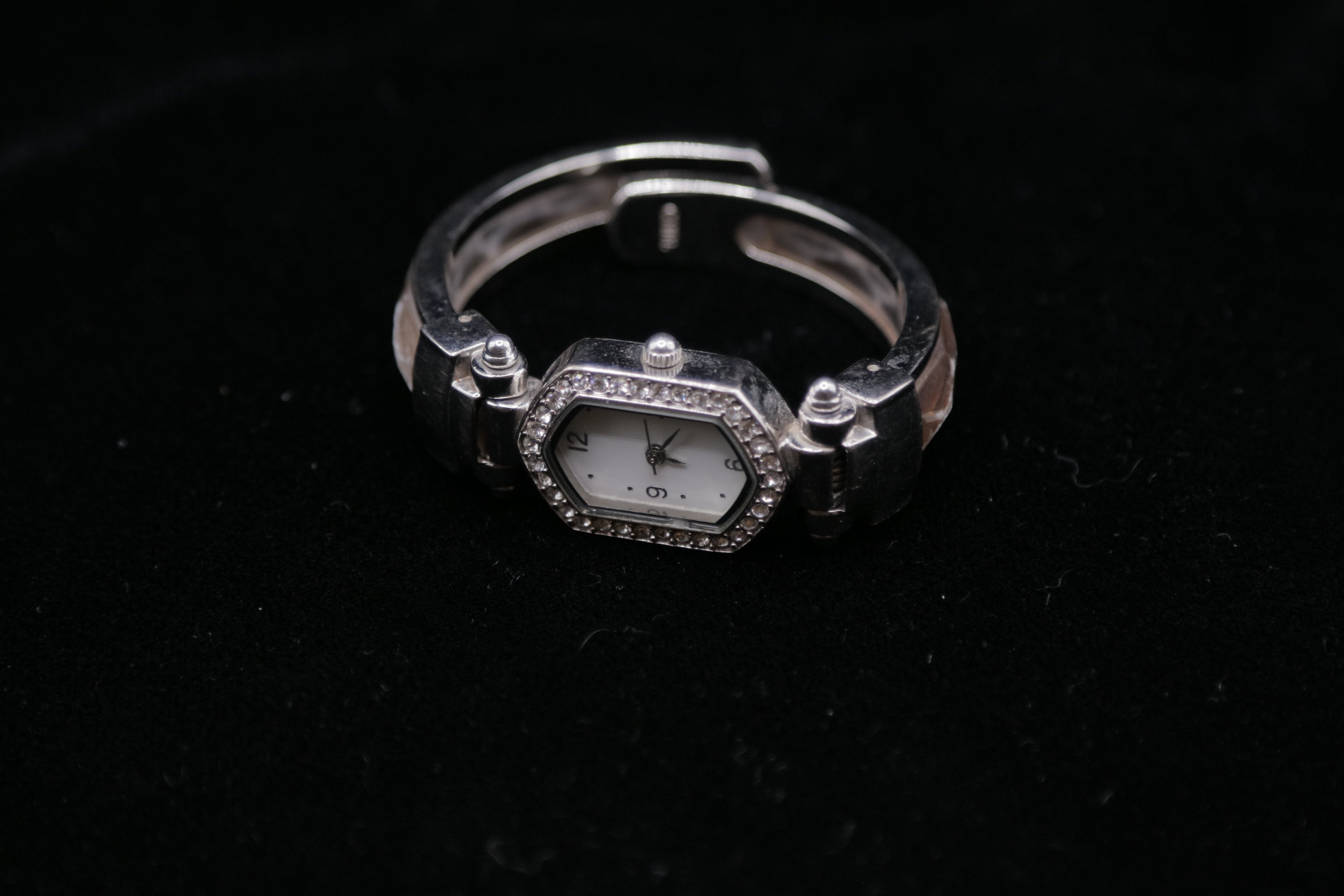 Silver-Tone Crystal Bezel Bangle Watch | Women's Quartz Dress Watch