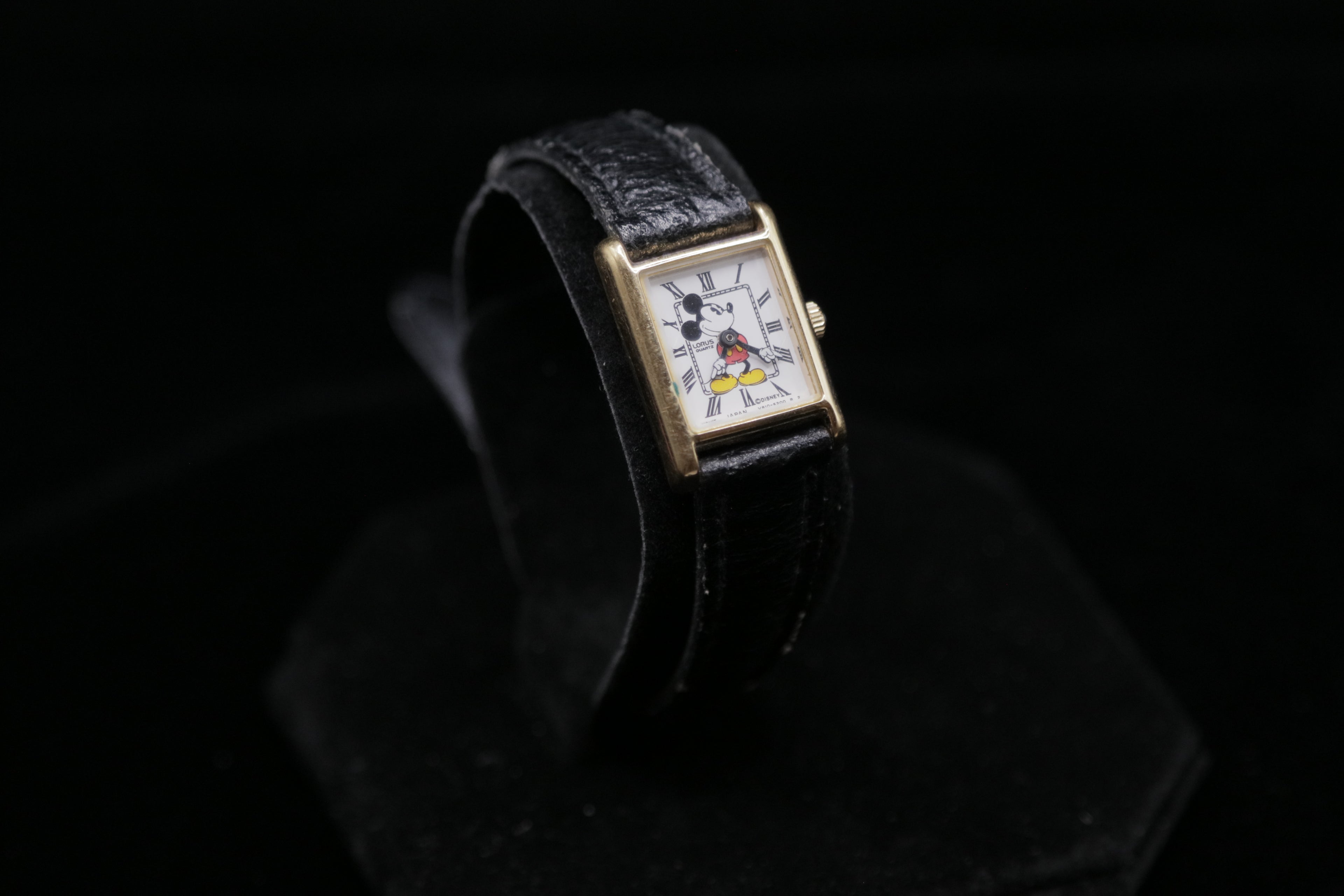 Vintage Disney Mickey Mouse Tank Watch – Gold Tone Rectangular Case – Quartz Character Watch