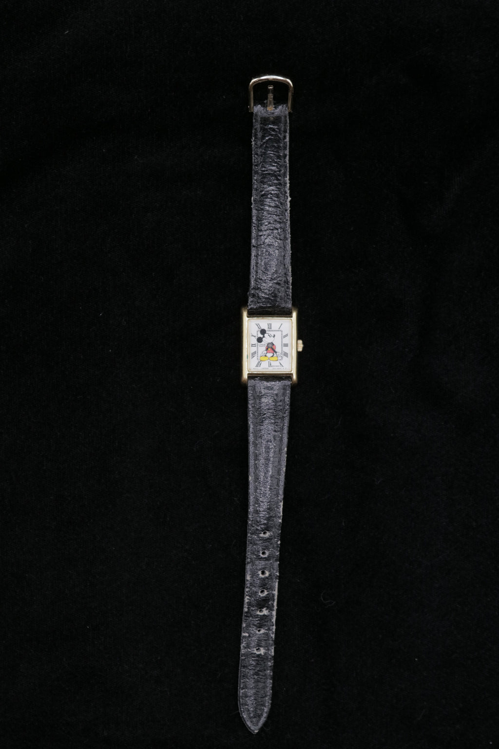 Vintage Disney Mickey Mouse Tank Watch – Gold Tone Rectangular Case – Quartz Character Watch