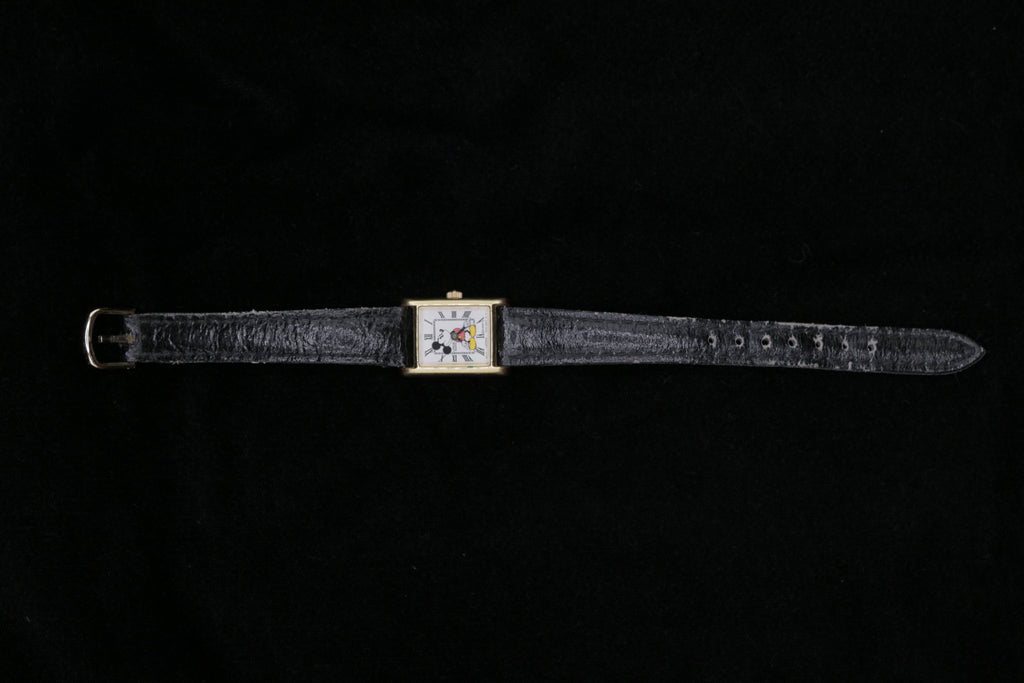 Vintage Disney Mickey Mouse Tank Watch – Gold Tone Rectangular Case – Quartz Character Watch
